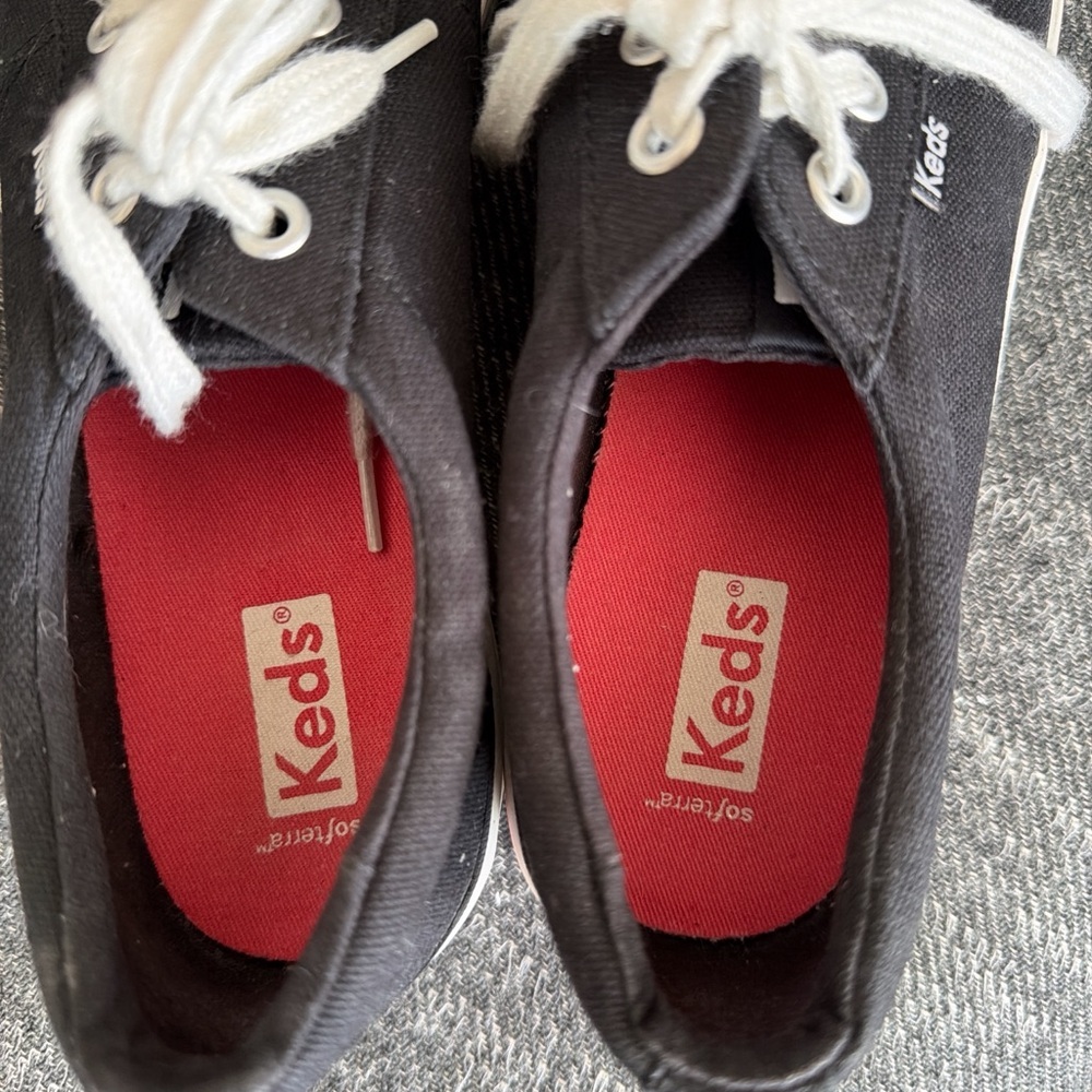 Vintage Retro Y2k minimalist Sleek Keds Platform Black Canvas Sz 10 Sneakers - Picture 6 of 7